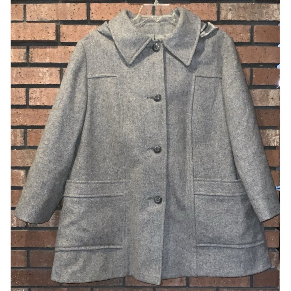 Vintage Womens Gray Wool Sears Fashion Place Hooded Dress‎ Coat